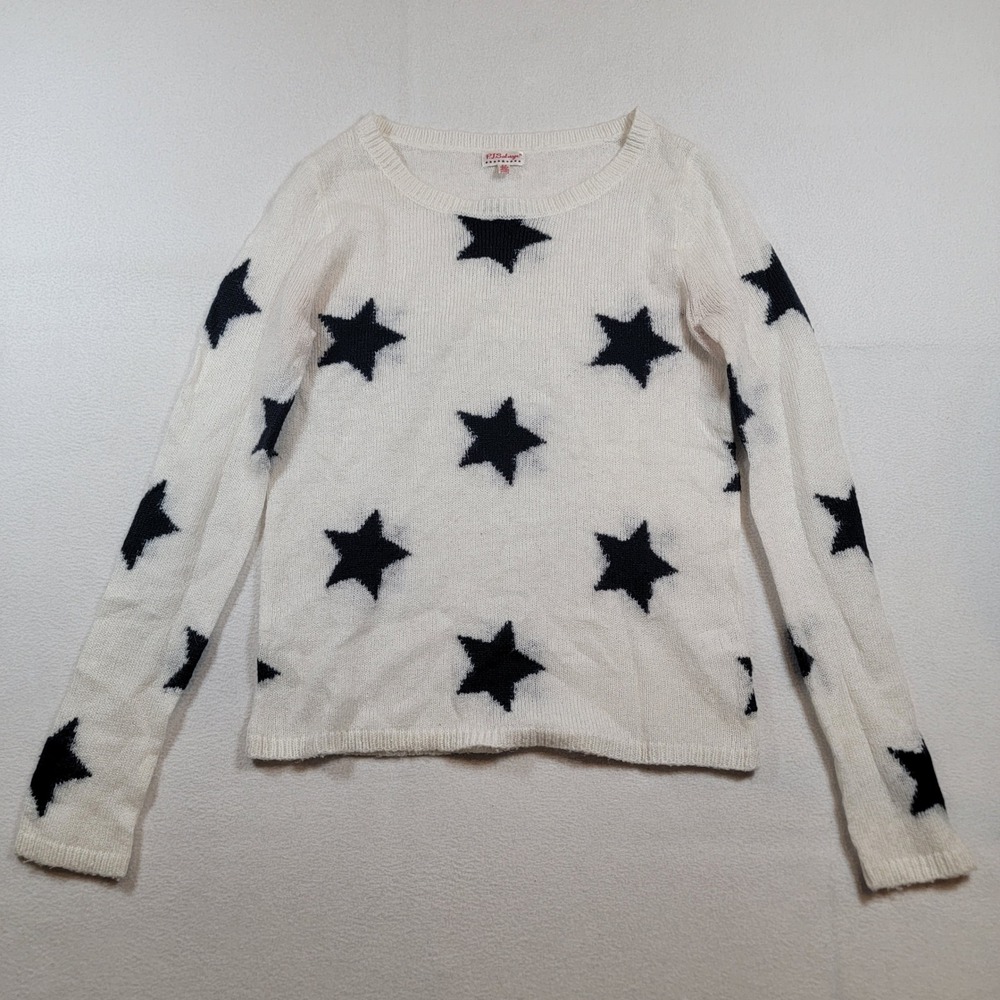PJ Salvage Women's Star Print Knit Sweater Pullover Long Sleeve Cream Black Sz S